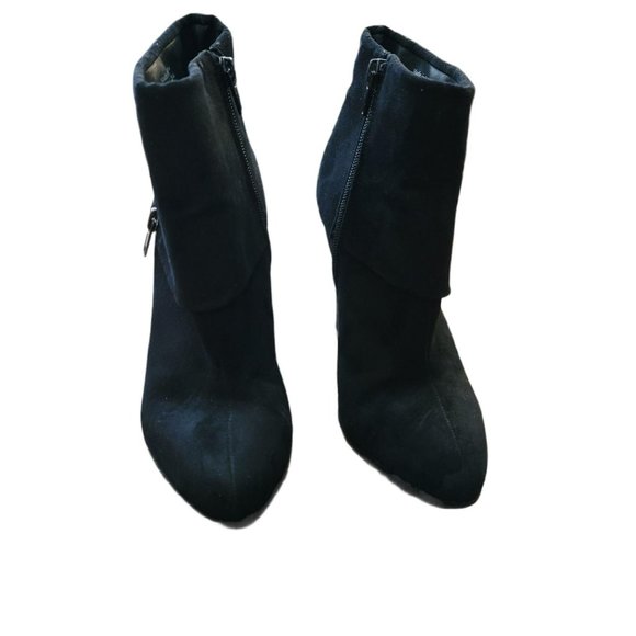 Black Suede Ankle Boots Booties Cuffed Side Zip Forever 21 Size 6 LH8146 - Picture 4 of 7